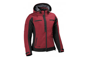 Red and black women's motgorcycle softshell jacket with hoodie from Difi
