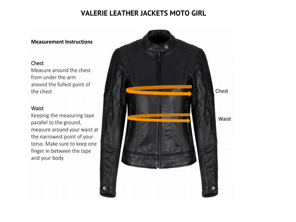 mEASUREMENT GUIDEfor female motorcycle leather jacket valerie from motogirl 