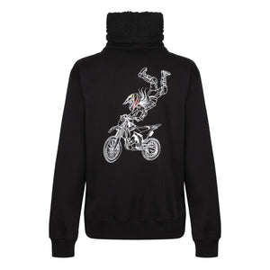 Black motorcycle sweatshirt for women with high neck and drawing on the front 
