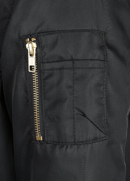 A pocket of the Black women's motorcycle bomber jacket Glory from Black Arrow Label