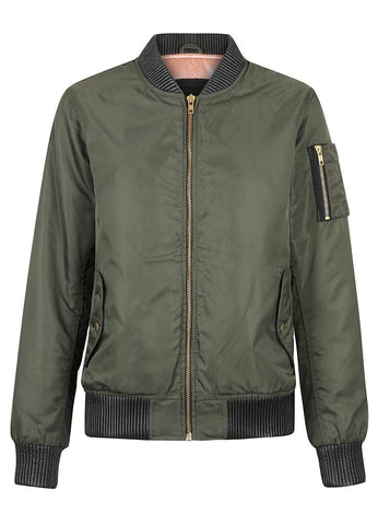 Green bomber women's motorcycle jacket Glory with gold zipper from Black Arrow Label 
