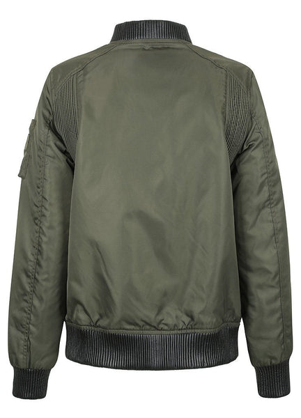 The back of green bomber women's motorcycle jacket Glory  from Black Arrow Label 