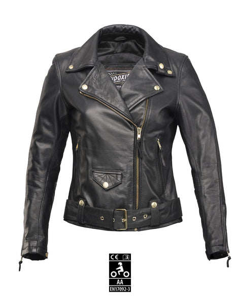 Classic retro black women's motorcycle jacket from Eudoxie