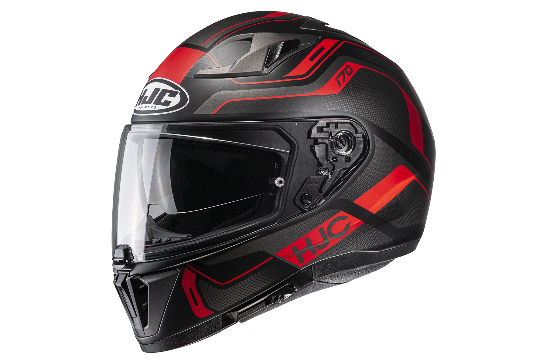 Motorcycle helmet from HJC in red and black