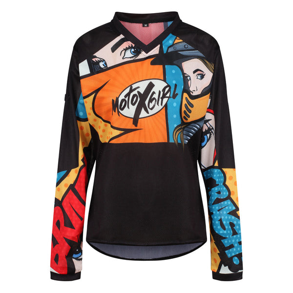 Long sleeve mesh motorcycle Jersey with the colourful pop art for women from Moto Girl