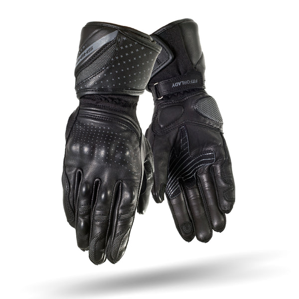 Black female motorcycle gloves with small holes from Shima