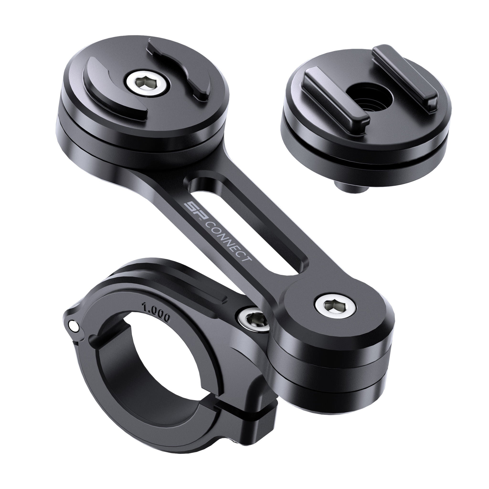 Black SP Connect moto mount set for motorcycle 