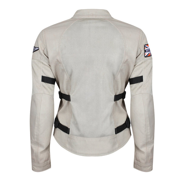 The back of white women's summer mesh motorcycle jacket from Moto Girl 