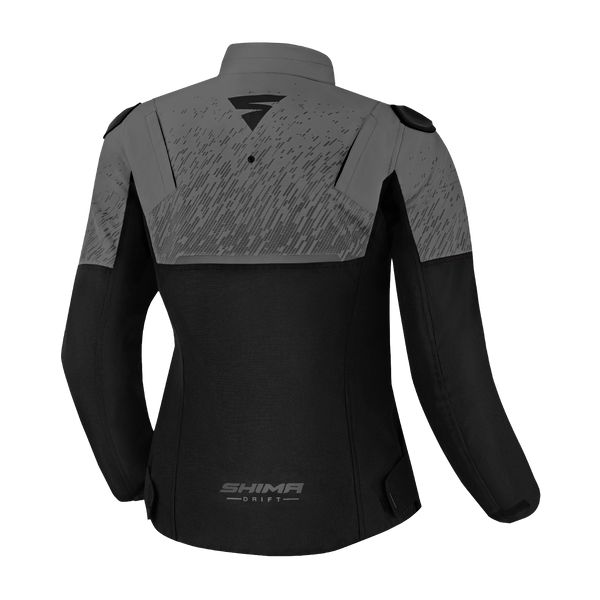 The back of the grey women's motorcycle jacket from SHIMA