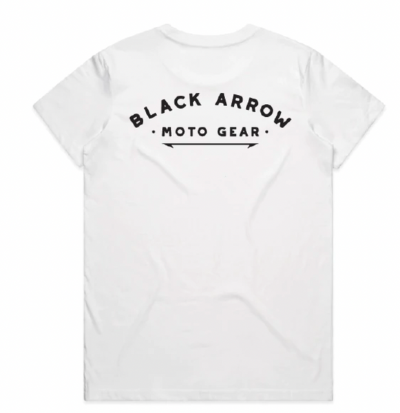 white  t-shirt with motive Black Arrow Label