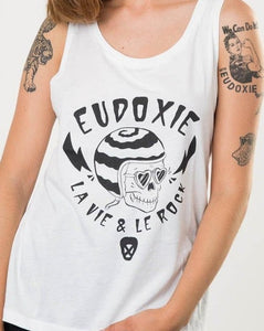 White tank top with motorcycle motives La vie & Le rock from Eudoxie