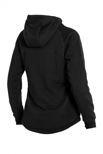 Black women's motorcycle hoodie from the back
