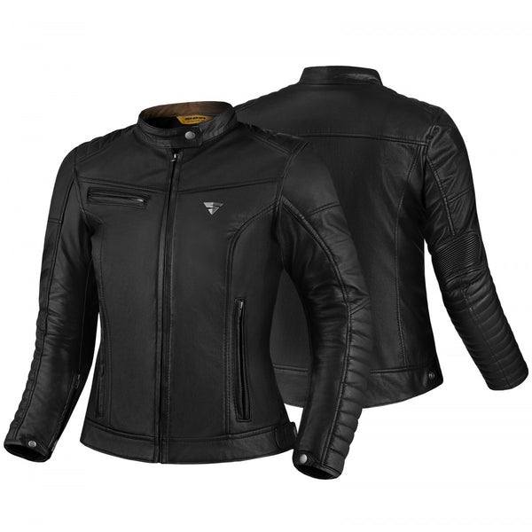 Black leather motorcycle jacket for women from Shima
