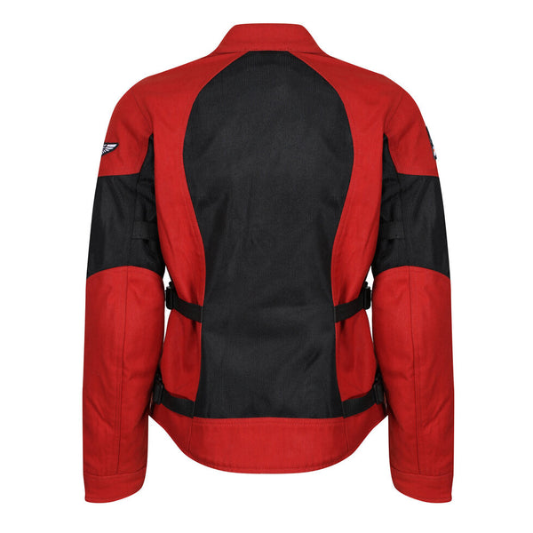 The back of Women's motorcycle summer mesh Jodie jacket from Motogirl in red and black
