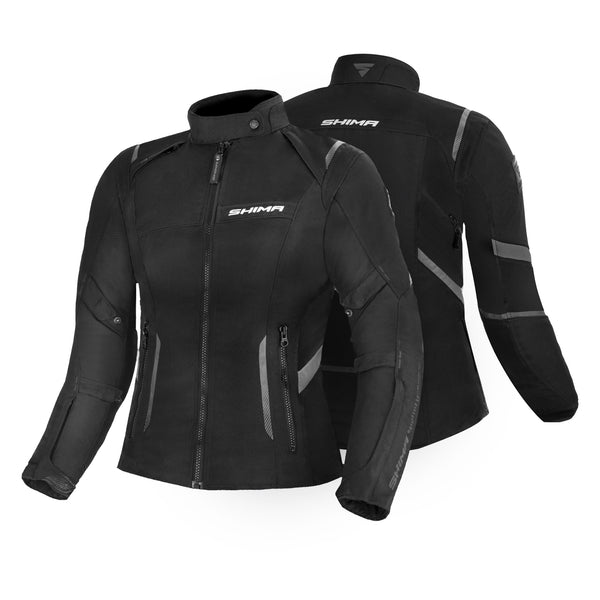 Black and grey women's motorcycle jacket from Shima from the front