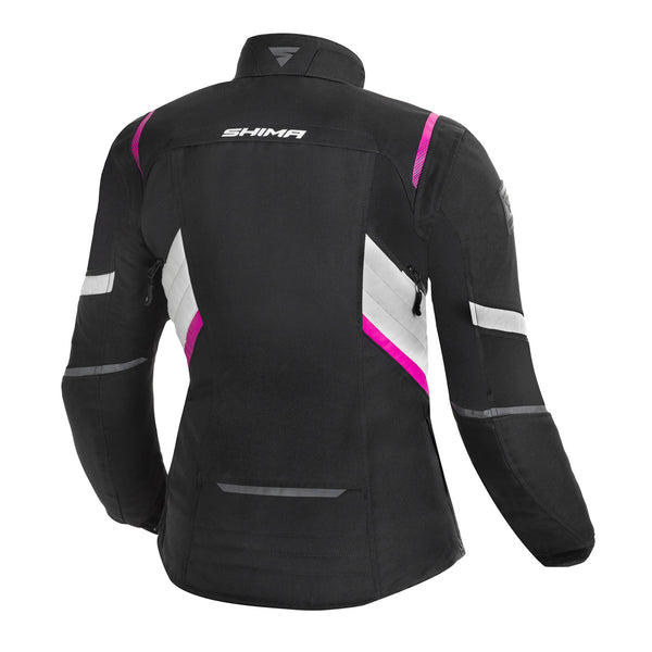 Women's black and pink textile motorcycle jacket from  Shima from the back