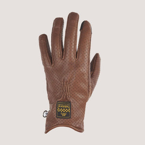 A brown leather motorcycle glove from helstons